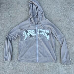 SHEIN Taupe Zip-Up Hoodie with White Graphic